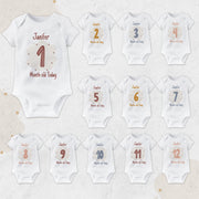 Personalised Monthly Milestone Baby Bodysuit | Custom Name Babygrow 1-12 Months | Photo Prop Gift