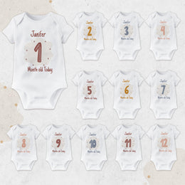 Personalised Monthly Milestone Baby Bodysuit | Custom Name Babygrow 1-12 Months | Photo Prop Gift