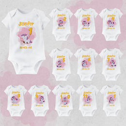 Personalised Cute Unicorn Monthly Milestone Bodysuit | Custom Name Baby Grows Set 1-12 Months