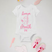 Personalised Floral Pink Monthly Milestone Bodysuit | Custom Name Baby Grows Set 1-12 Months