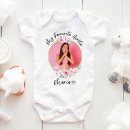 My Favourite Auntie Photo Baby Bodysuit | Personalised Aunt & Baby Picture Gift | 2 Styles