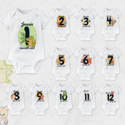 Personalised Animal Monthly Milestone Bodysuit | Custom Name Baby Grows Set 1-12 Months