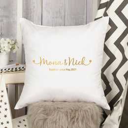 Personalised Couple Anniversary Cushion | Gold & Black Red Styles | Custom Name Pillow | Wedding Gift