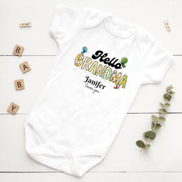 Hello Grandma Baby Bodysuit & T-Shirt | Personalised Grandmother Gift | Best Nana Baby Grow