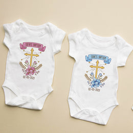 Personalised Baby Baptism Bodysuit & Christening Outfit | Custom Name Baby Grow Blue & Pink