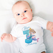 Personalised Little Mermaid Monthly Milestone Bodysuit Set | Custom Name Baby Grows 1-12 Months