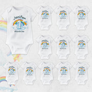 Personalised Rainbow Cloud Monthly Milestone Bodysuit | Custom Name Baby Grows Set 1-12 Months