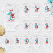 Personalised Dinosaur Monthly Milestone Bodysuit | Custom Name Baby Grows Set 1-12 Months