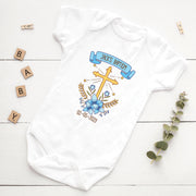 Personalised Baby Baptism Bodysuit & Christening Outfit | Custom Name Baby Grow Blue & Pink