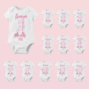 Personalised Floral Pink Monthly Milestone Bodysuit | Custom Name Baby Grows Set 1-12 Months