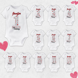 Personalised Love & Hearts Monthly Milestone Bodysuit | Custom Name Baby Grows Set 1-12 Months