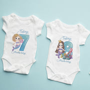 Personalised Little Mermaid Monthly Milestone Bodysuit Set | Custom Name Baby Grows 1-12 Months