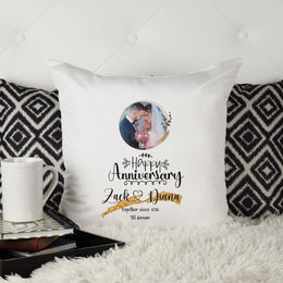 Personalised Anniversary Couple Cushion | Custom Name & Photo Couple Pillow | Wedding Anniversary Gift