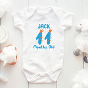 Personalised Cute Letters Monthly Milestone Bodysuit | Blue & Orange Custom Name Baby Grows 1-12 Months