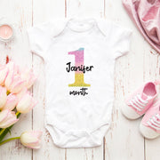 Personalised Glitter Monthly Milestone Bodysuit | Custom Name Baby Grows Set 1-12 Months