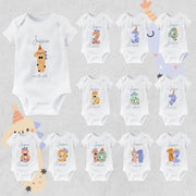 Personalised Dinosaur Monthly Milestone Babygrow | Custom Name Baby Vest 1-12 Months Set