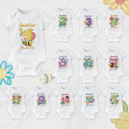Personalised Cute Animal Monthly Milestone Bodysuit | Custom Name Baby Vest Set 1-12 Months