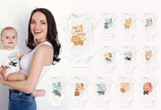 Personalised Animal Theme Monthly Milestone Bodysuit | Custom Name Baby Grows Set 1-12 Months