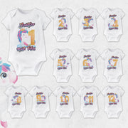 Personalised Unicorn Doodle Monthly Milestone Bodysuit | Custom Name Baby Grows Set 1-12 Months