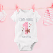 Personalised Pink Floral Monthly Milestone Bodysuit Set | Custom Name Baby Grows 1-12 Months