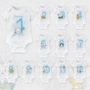 Personalised Bunny Monthly Milestone Bodysuit | Blue & Pink Custom Name Baby Grows Set 1-12 Months