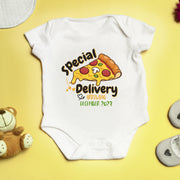 Personalised Pizza Baby Announcement Bodysuit, Special Delivery Coming Soon Baby Vest, Arrived Date Reveal, Pregnancy Gift