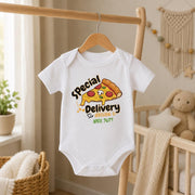 Personalised Pizza Baby Announcement Bodysuit, Special Delivery Coming Soon Baby Vest, Arrived Date Reveal, Pregnancy Gift