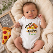 Personalised Pizza Baby Announcement Bodysuit, Special Delivery Coming Soon Baby Vest, Arrived Date Reveal, Pregnancy Gift