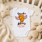Personalised Pizza Baby Announcement Bodysuit, Special Delivery Coming Soon Baby Vest, Arrived Date Reveal, Pregnancy Gift