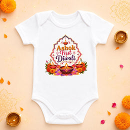 Personalised My First Diwali Baby Bodysuit | Custom Name Diwali Festival Baby Vest | 2 Designs | Newborn-24M